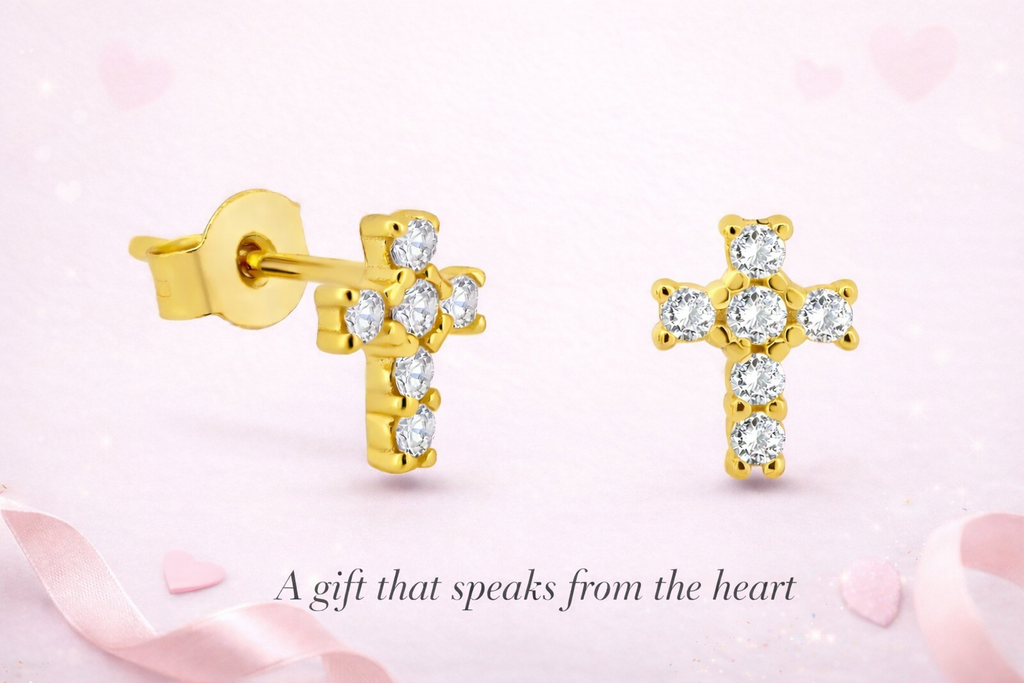 ✨ Aretes Cruz en Plata 925 con Baño de Oro ✨