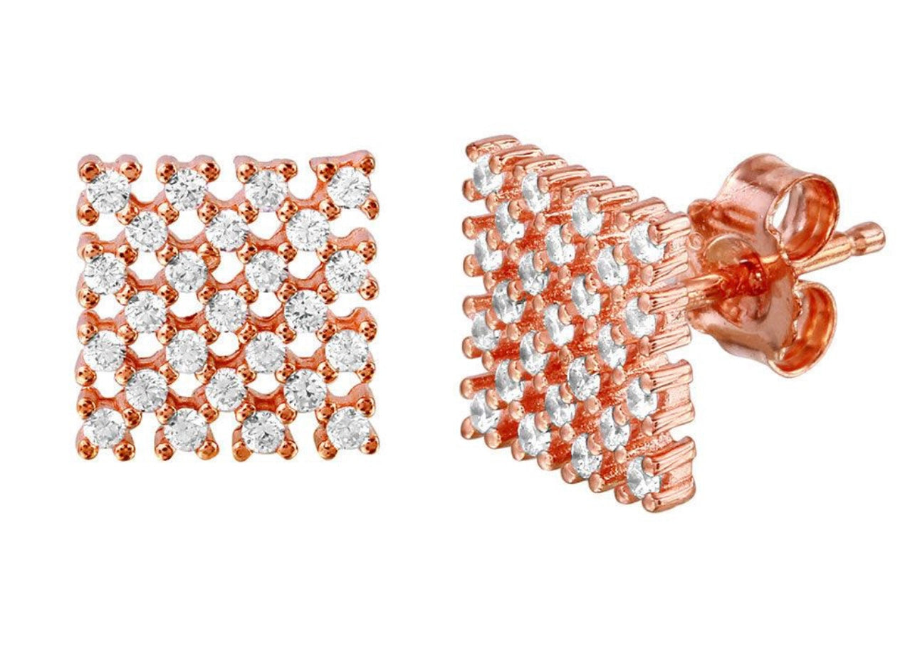 Aretes Elegantes Cuadro en Plata 925 con Baño Oro Rosa