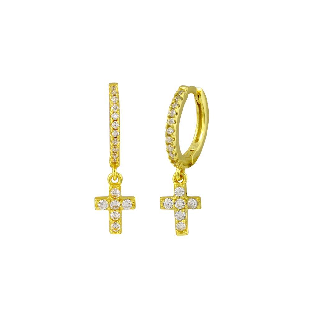 ✨ Aretes Cruz en Plata 925 con Baño de Oro ✨