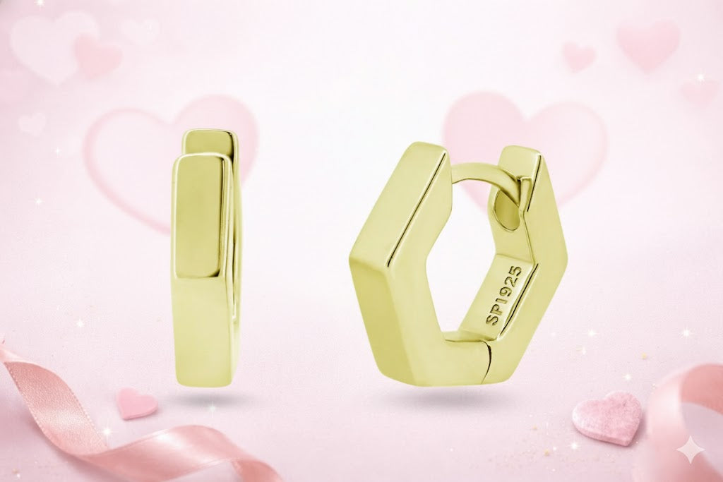 Huggies Hexagonales en Plata 925 con Baño de Oro