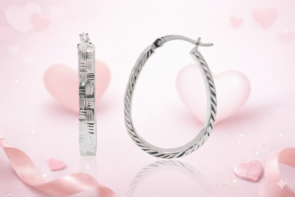 Arracadas Ovaladas Diamond Cut en Plata 925 con Rodio