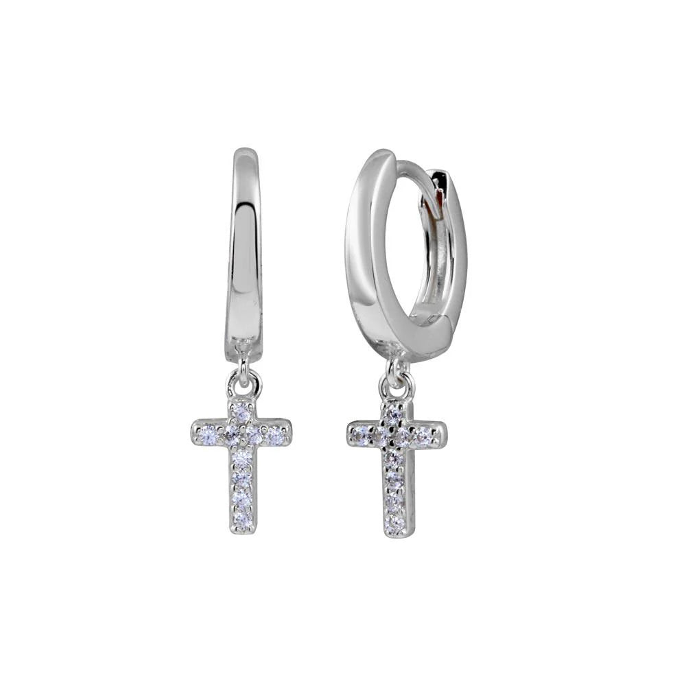 Huggies con Cruz CZ en Plata 925