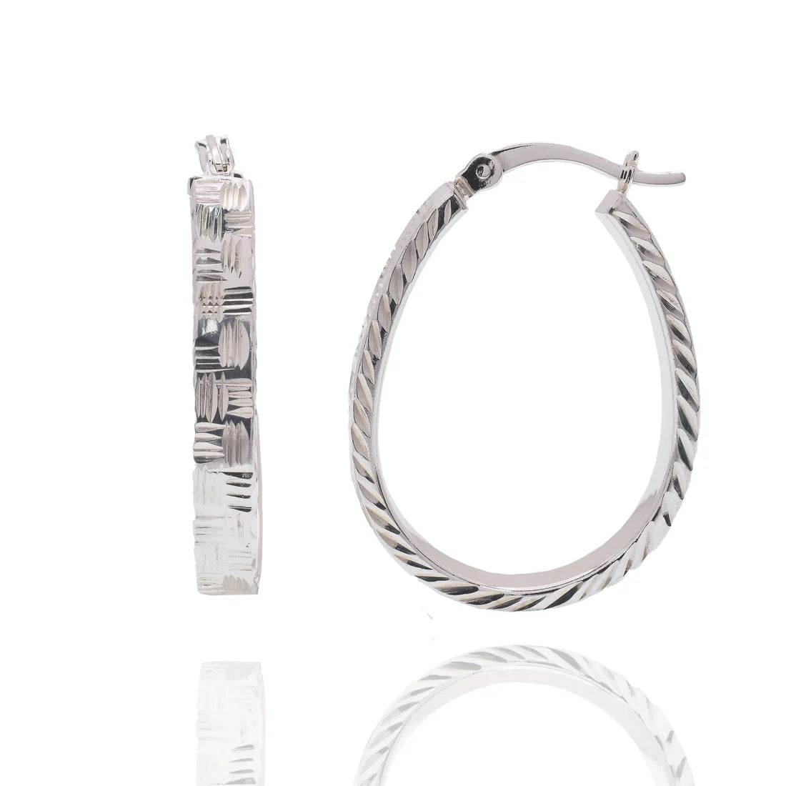 Arracadas Ovaladas Diamond Cut en Plata 925 con Rodio