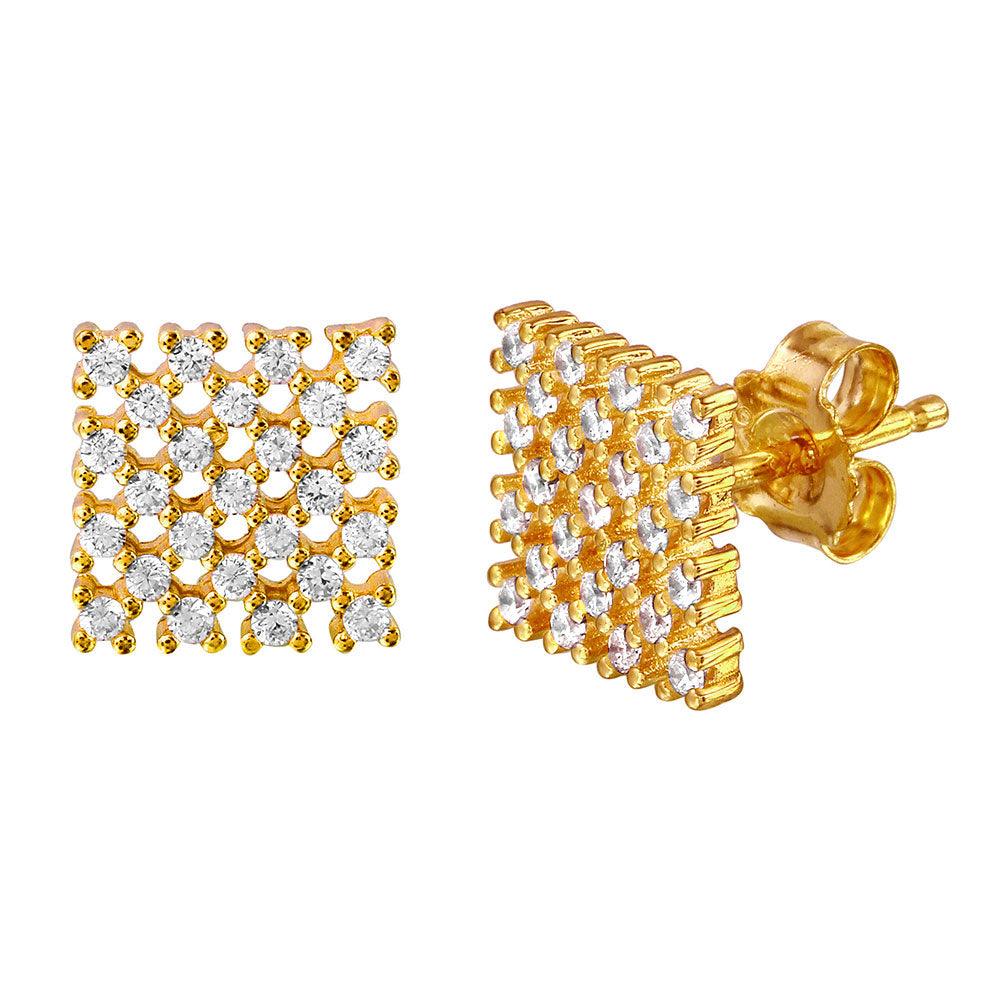 Studs Dorados Cuadrados con Zirconias – Plata 925